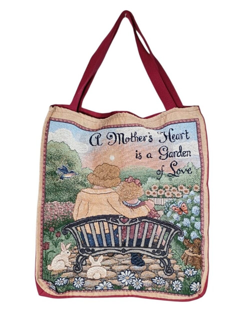 Vintage American Weavers Tapestry Tote Bag Mother Sentiment Cottage Tiny Flaw